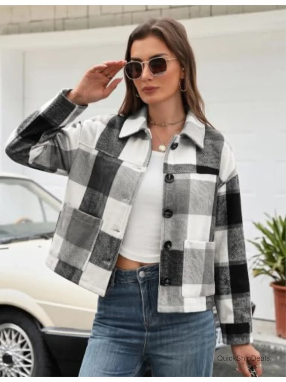 Flannel Cropped Plaid Shacket Jacket Button Down Fall